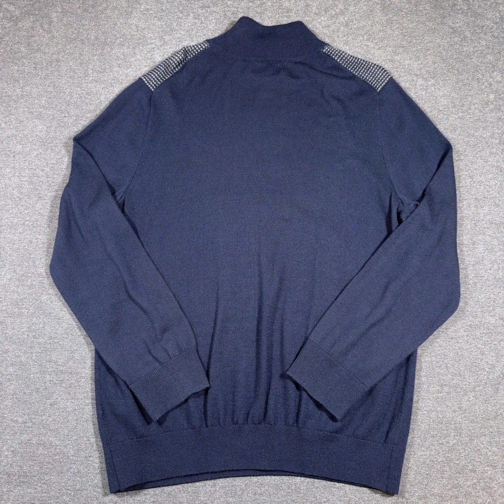 Banana Republic Quarter Zip Sweater Mens Large Blue Merino Wool Blend Mock Neck